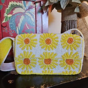 India Boutique Floral Beaded Crossbody Bag - Yellow and Orange